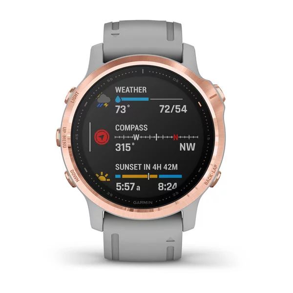 Часы Garmin Fenix 6S Sapphire розовое золото с серым ремешком
